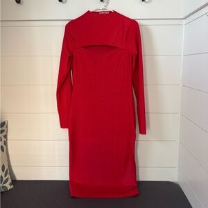 Heart Hips Vibrant Red Long Sleeve Dress, Women’s L